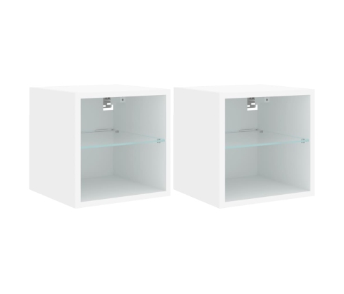 vidaXL Muebles de TV de pared con luces LED 2 uds blanco 30x28,5x30 cm