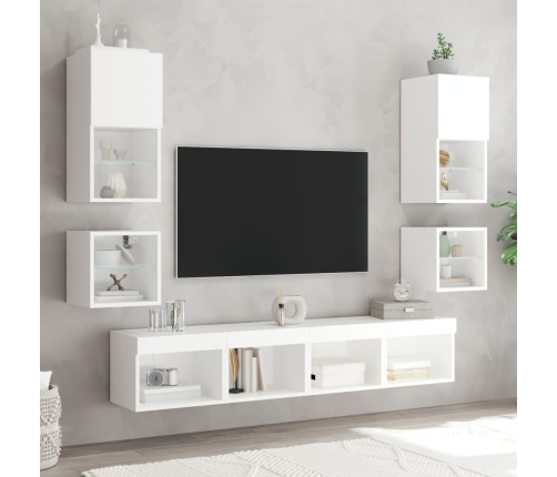 vidaXL Muebles de TV de pared con luces LED 2 uds blanco 30x28,5x30 cm