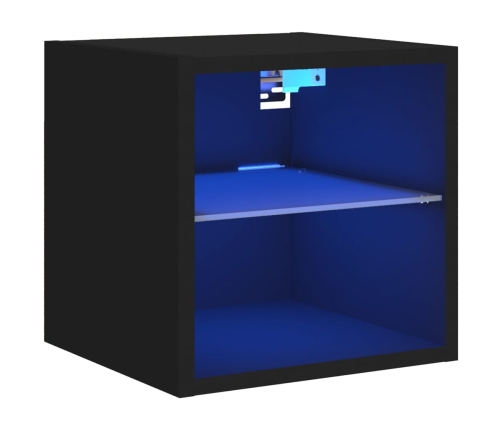 Mueble de TV de pared con luces LED negro 30x28,5x30 cm