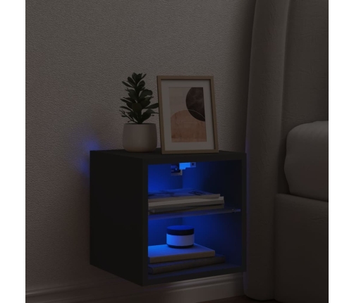 Mueble de TV de pared con luces LED negro 30x28,5x30 cm