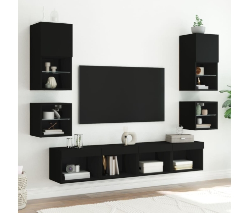 Mueble de TV de pared con luces LED negro 30x28,5x30 cm