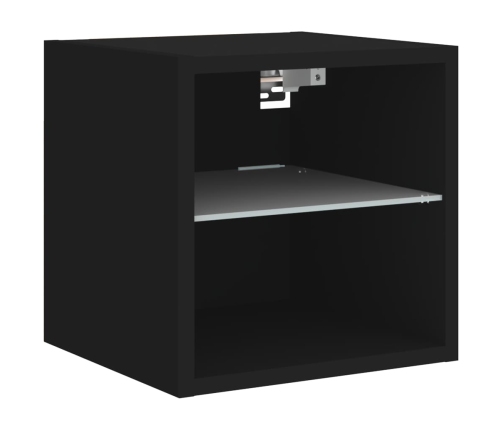 Mueble de TV de pared con luces LED negro 30x28,5x30 cm