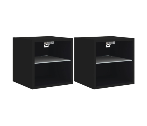 vidaXL Muebles de TV de pared con luces LED 2 uds negro 30x28,5x30 cm