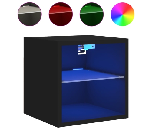 vidaXL Muebles de TV de pared con luces LED 2 uds negro 30x28,5x30 cm