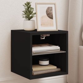 Muebles de TV de pared con luces LED 2 uds negro 30x28,5x30 cm
