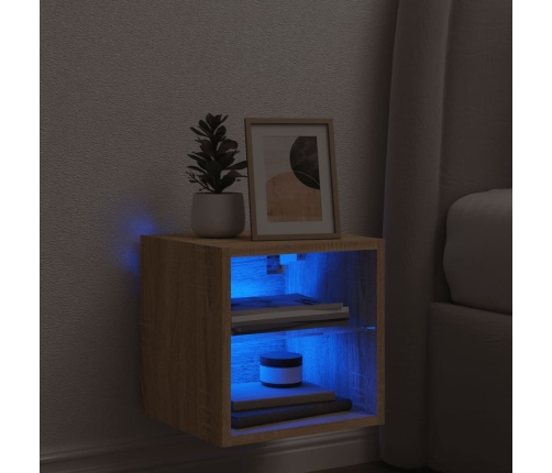 Mueble de TV de pared con luces LED roble Sonoma 30x28,5x30 cm