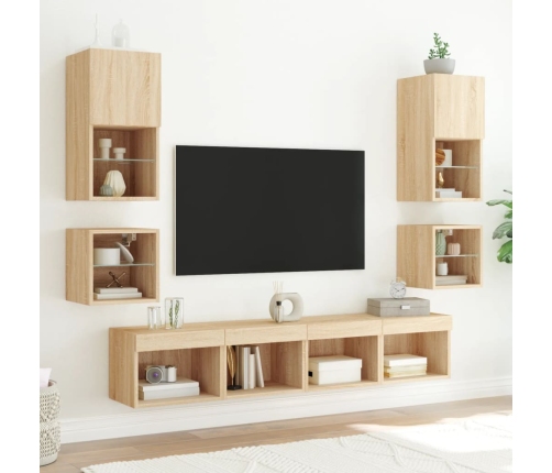 Mueble de TV de pared con luces LED roble Sonoma 30x28,5x30 cm