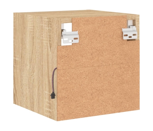 Mueble de TV de pared con luces LED roble Sonoma 30x28,5x30 cm