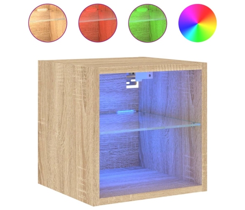 Muebles TV de pared luces LED 2 uds roble Sonoma 30x28,5x30 cm