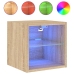 Muebles TV de pared luces LED 2 uds roble Sonoma 30x28,5x30 cm