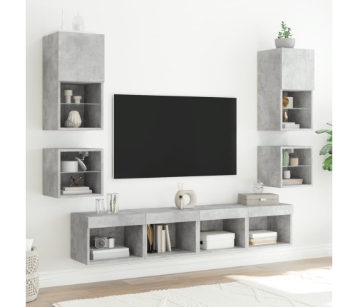 Mueble de TV de pared con luces LED gris hormigón 30x28,5x30 cm