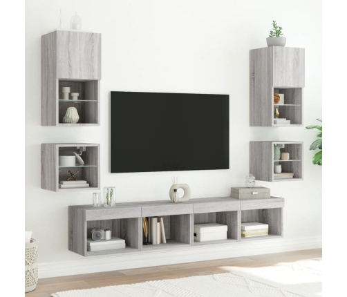 vidaXL Mueble de TV de pared con luces LED gris Sonoma 30x28,5x30 cm