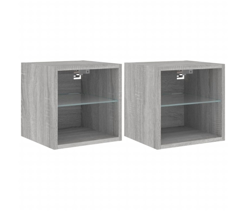 Muebles TV de pared luces LED 2 uds gris Sonoma 30x28,5x30 cm