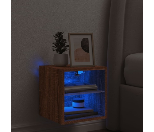 Mueble de TV de pared con luces LED roble marrón 30x28,5x30 cm