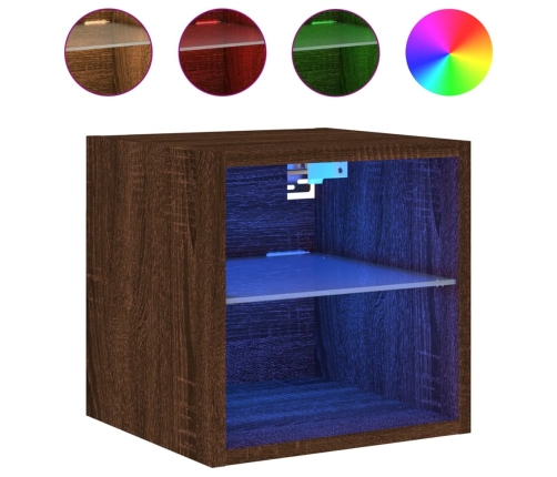 Muebles TV de pared luces LED 2 uds roble marrón 30x28,5x30 cm