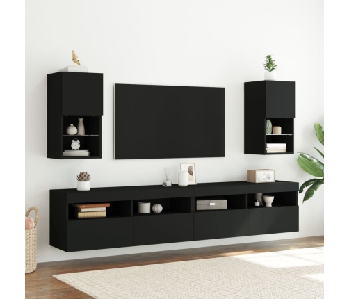 Muebles para TV con luces LED 2 uds negro 30,5x30x60 cm