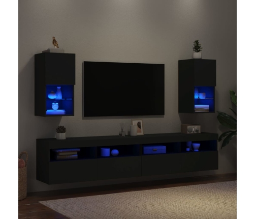 Muebles para TV con luces LED 2 uds negro 30,5x30x60 cm