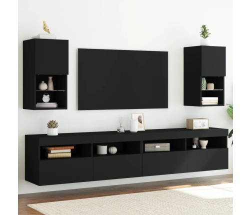 Muebles para TV con luces LED 2 uds negro 30,5x30x60 cm