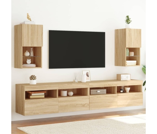 Muebles de TV con luces LED 2 uds roble Sonoma 30,5x30x60 cm