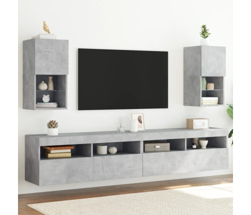 Muebles para TV con luces LED 2 uds gris hormigón 30,5x30x60 cm