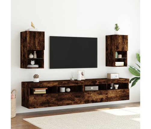 vidaXL Mueble para TV con luces LED roble ahumado 30,5x30x60 cm