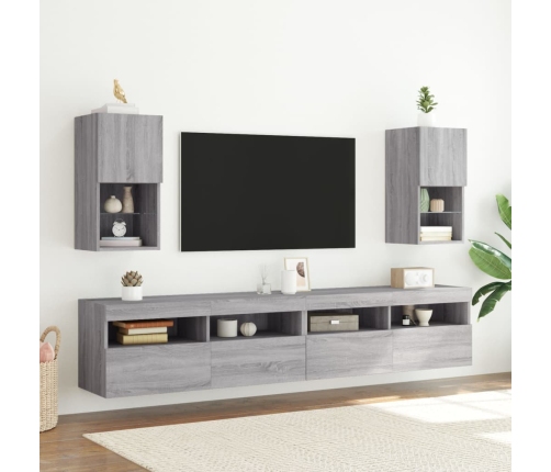 Muebles para TV con luces LED 2 uds gris Sonoma 30,5x30x60 cm