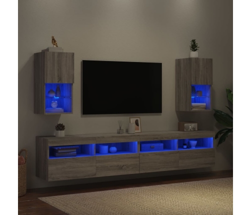 Muebles para TV con luces LED 2 uds gris Sonoma 30,5x30x60 cm