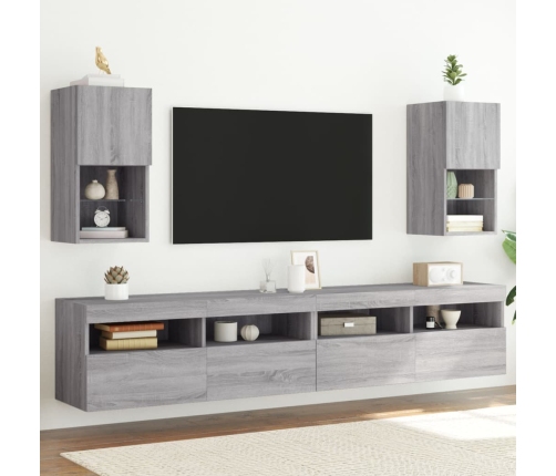 Muebles para TV con luces LED 2 uds gris Sonoma 30,5x30x60 cm