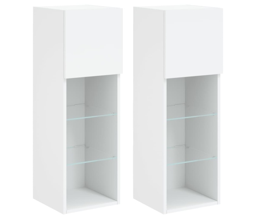 Muebles de TV con luces LED 2 uds blanco 30,5x30x90 cm