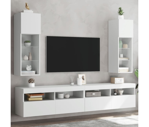 Muebles de TV con luces LED 2 uds blanco 30,5x30x90 cm