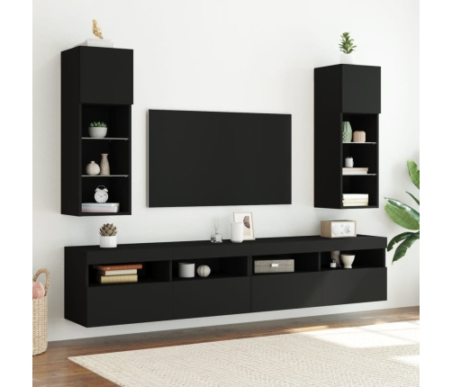 Mueble para TV con luces LED negro 30,5x30x90 cm