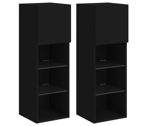 Muebles de TV con luces LED 2 uds negro 30,5x30x90 cm