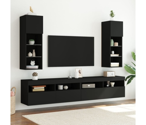 Muebles de TV con luces LED 2 uds negro 30,5x30x90 cm