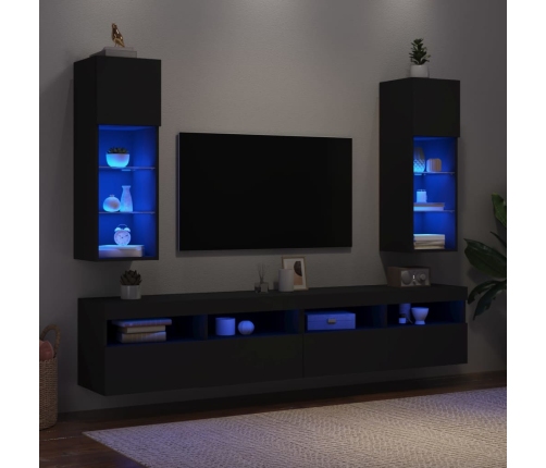 Muebles de TV con luces LED 2 uds negro 30,5x30x90 cm