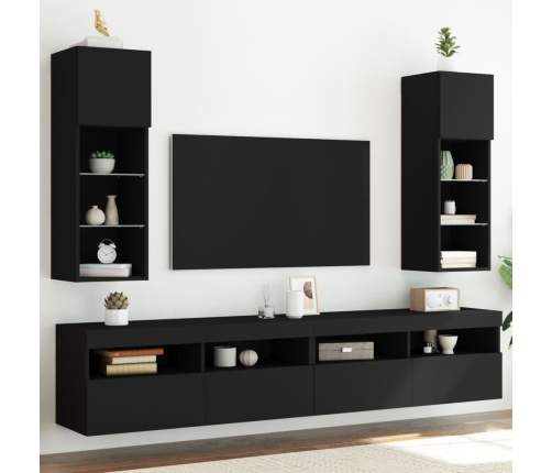 Muebles de TV con luces LED 2 uds negro 30,5x30x90 cm