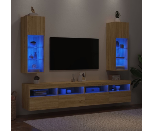 Muebles de TV con luces LED 2 uds roble Sonoma 30,5x30x90 cm