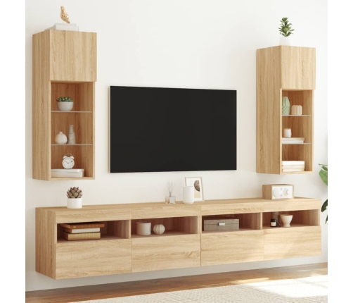 Muebles de TV con luces LED 2 uds roble Sonoma 30,5x30x90 cm