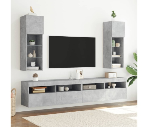 Mueble para TV con luces LED gris hormigón 30,5x30x90 cm