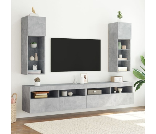 Muebles de TV con luces LED 2 uds gris hormigón 30,5x30x90 cm