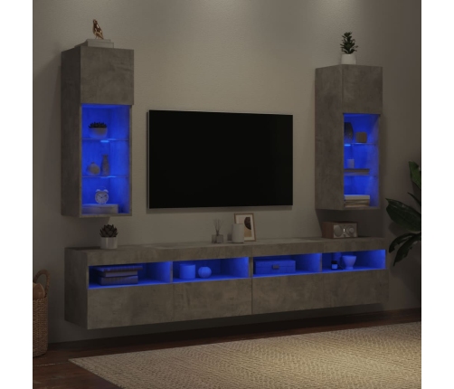 Muebles de TV con luces LED 2 uds gris hormigón 30,5x30x90 cm