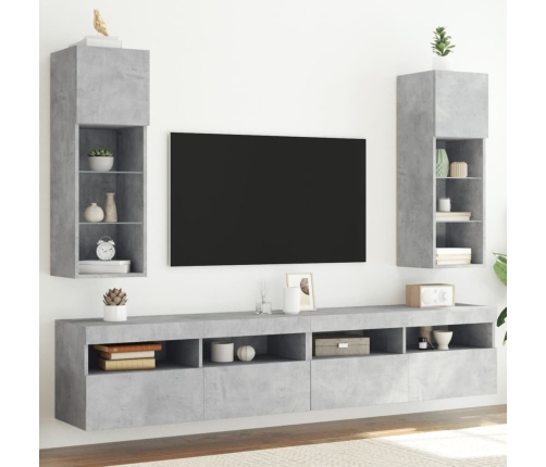 Muebles de TV con luces LED 2 uds gris hormigón 30,5x30x90 cm