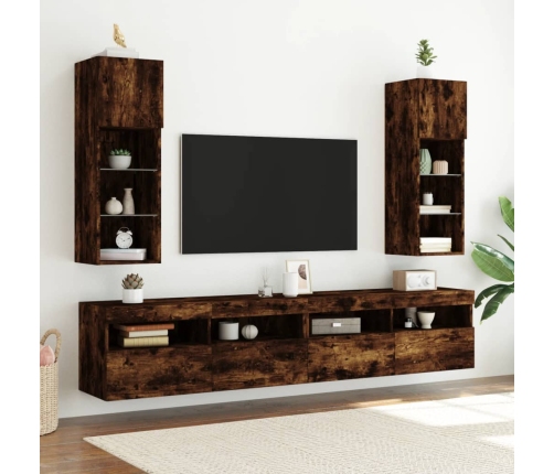 Muebles de TV con luces LED 2 uds roble ahumado 30,5x30x90 cm