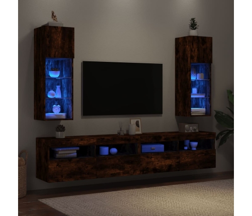 Muebles de TV con luces LED 2 uds roble ahumado 30,5x30x90 cm