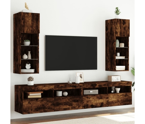 Muebles de TV con luces LED 2 uds roble ahumado 30,5x30x90 cm