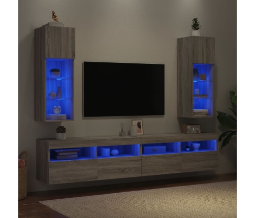 Muebles de TV con luces LED 2 uds gris Sonoma 30,5x30x90 cm