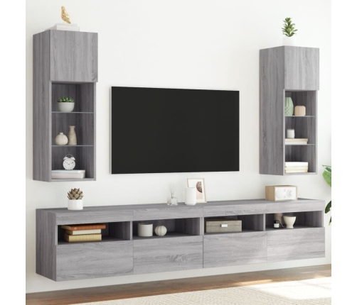 Muebles de TV con luces LED 2 uds gris Sonoma 30,5x30x90 cm