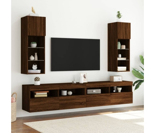 vidaXL Muebles de TV con luces LED 2 uds marrón roble 30,5x30x90 cm