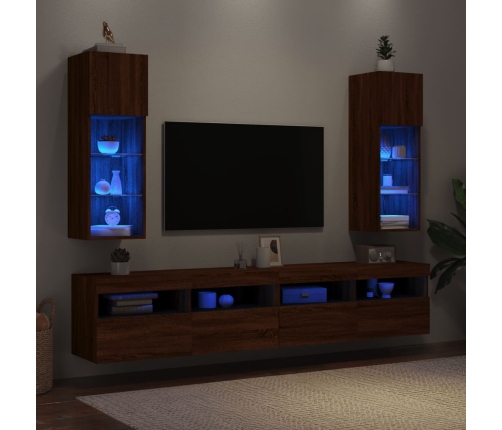 Muebles de TV con luces LED 2 uds marrón roble 30,5x30x90 cm