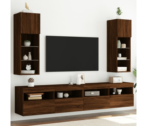 vidaXL Muebles de TV con luces LED 2 uds marrón roble 30,5x30x90 cm