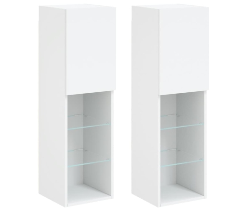 Muebles de TV con luces LED 2 uds blanco 30,5x30x102 cm